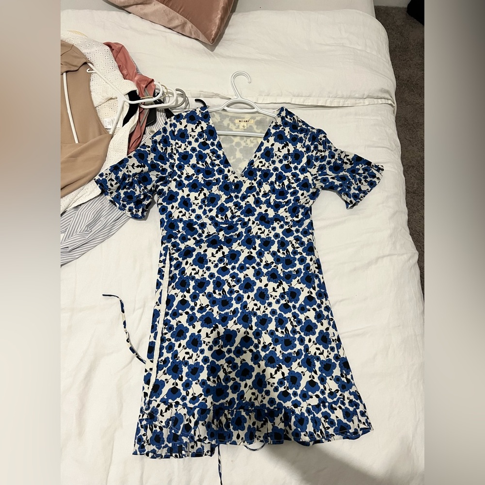Blue Floral Wrap Dress